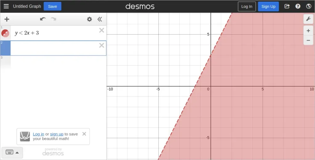 Graph the inequality shown in Desmos