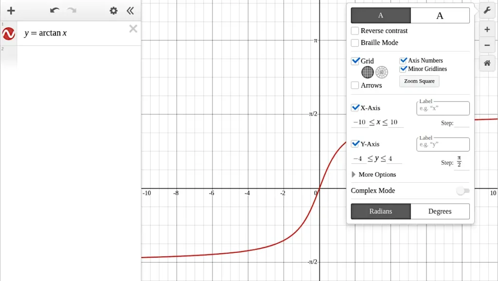 arctan graph in Desmos