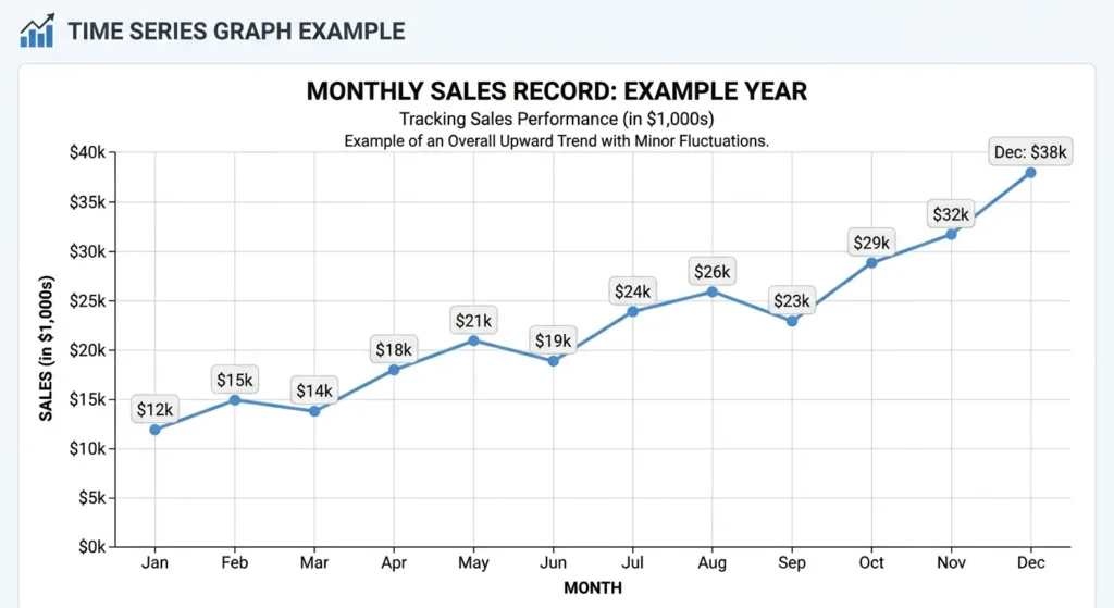 Time series graph showing monthly sales recorded over a year