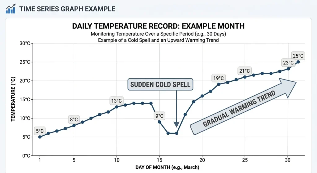 Example of a time series chart showing daily temperature over a 30 day period